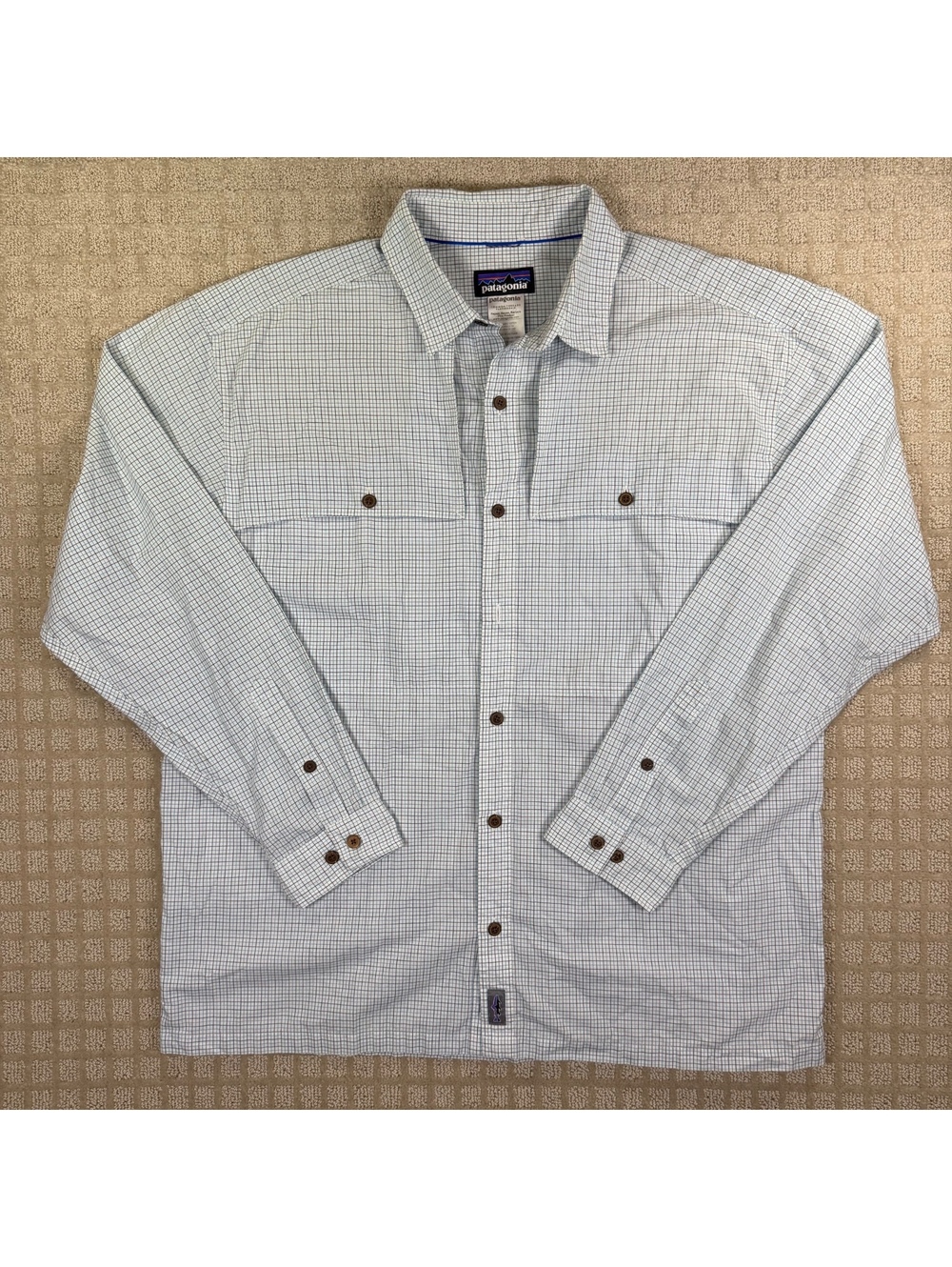 Patagonia light blue check button front shirt size XL